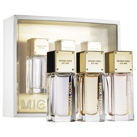 michael kors silver box perfume set|michael kors miniature perfume set.